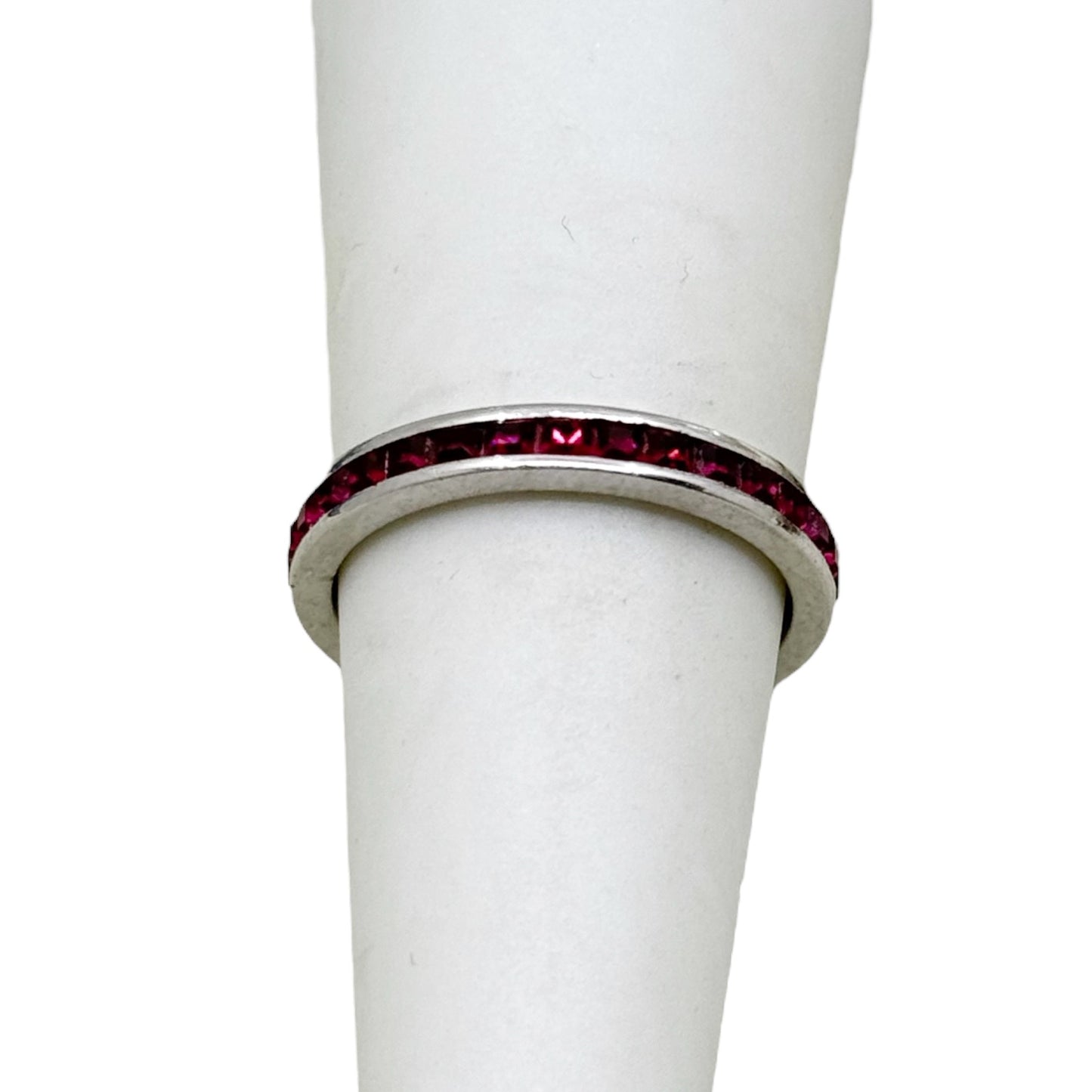 vintage sterling silver ruby rhinestone band ring - GM315