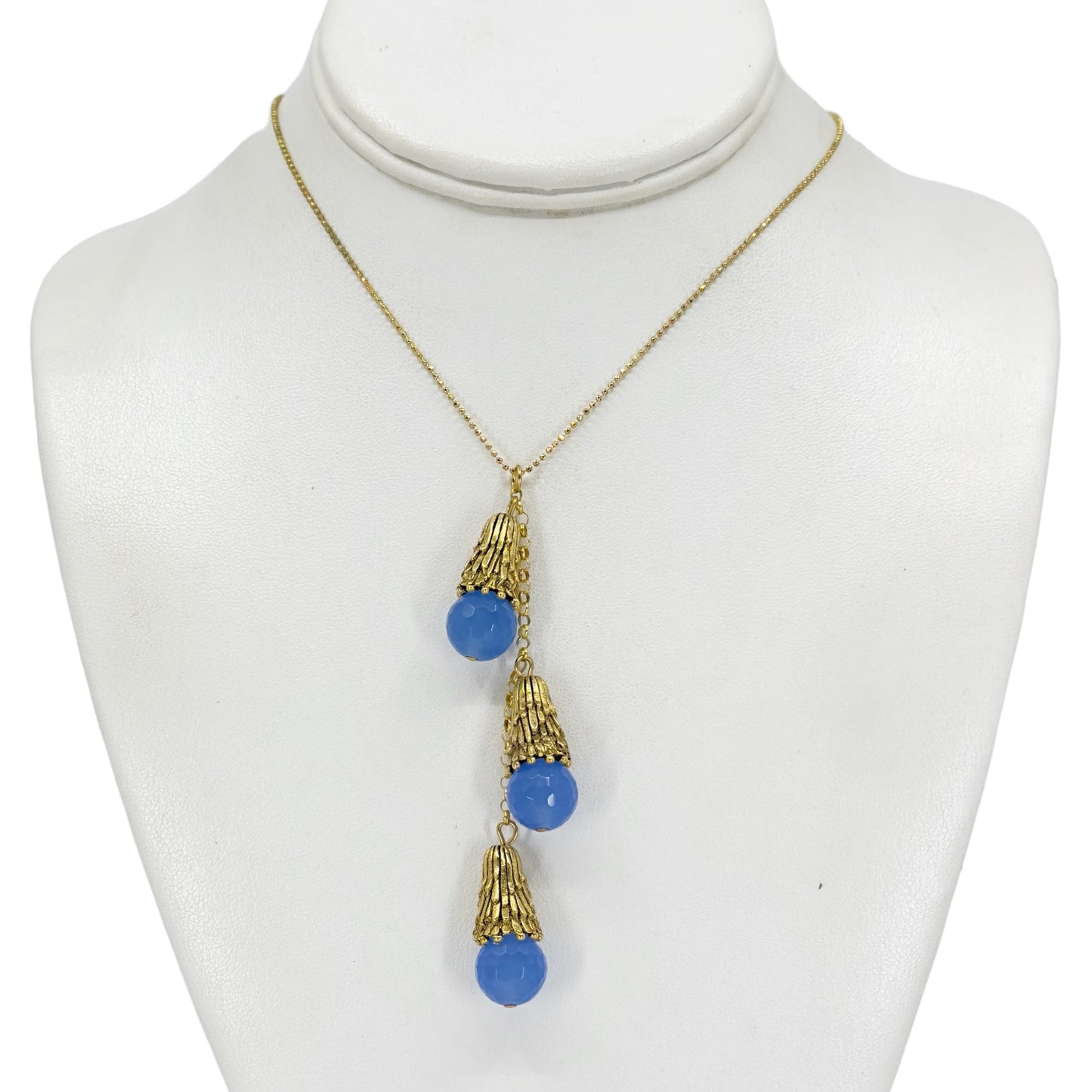 Gold Vermeil sterling silver Chalcedony bead pendant necklace