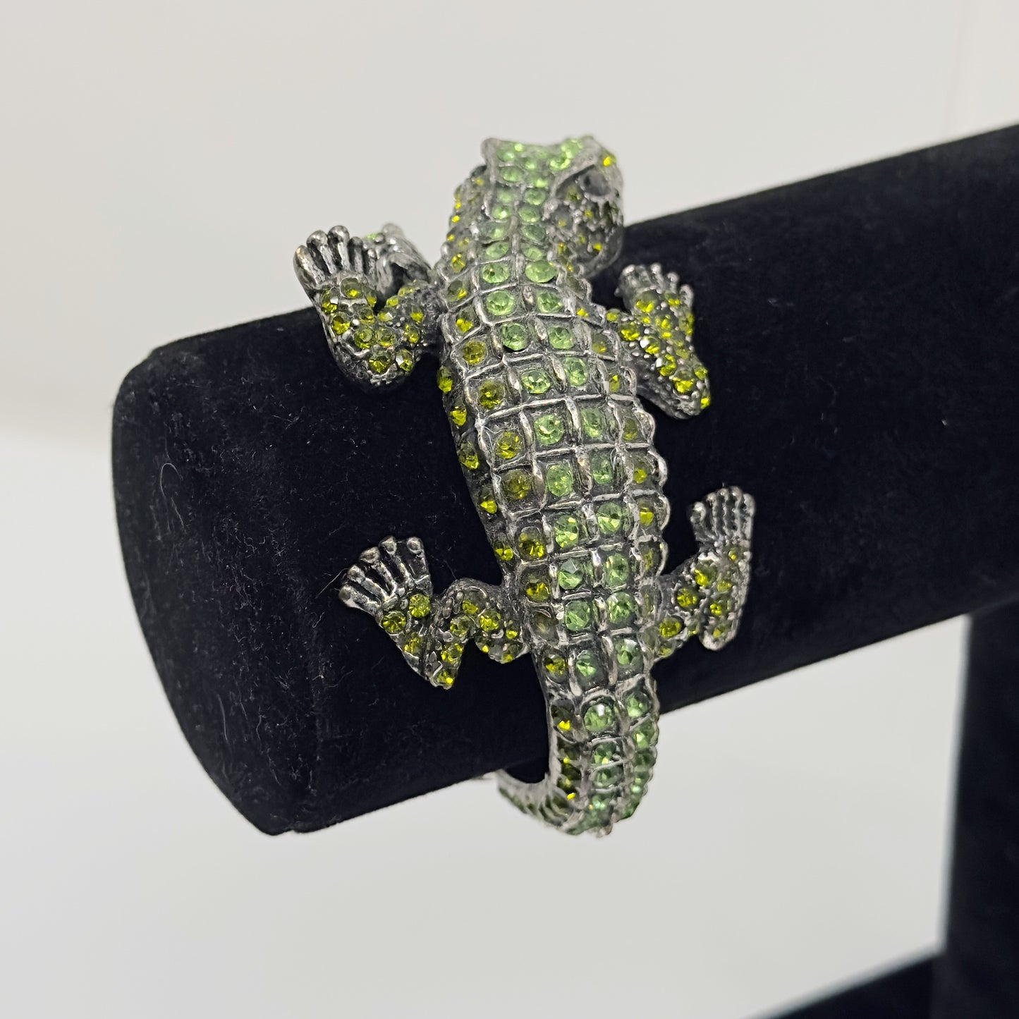 silver tone Rhinestone alligator clamp bracelet