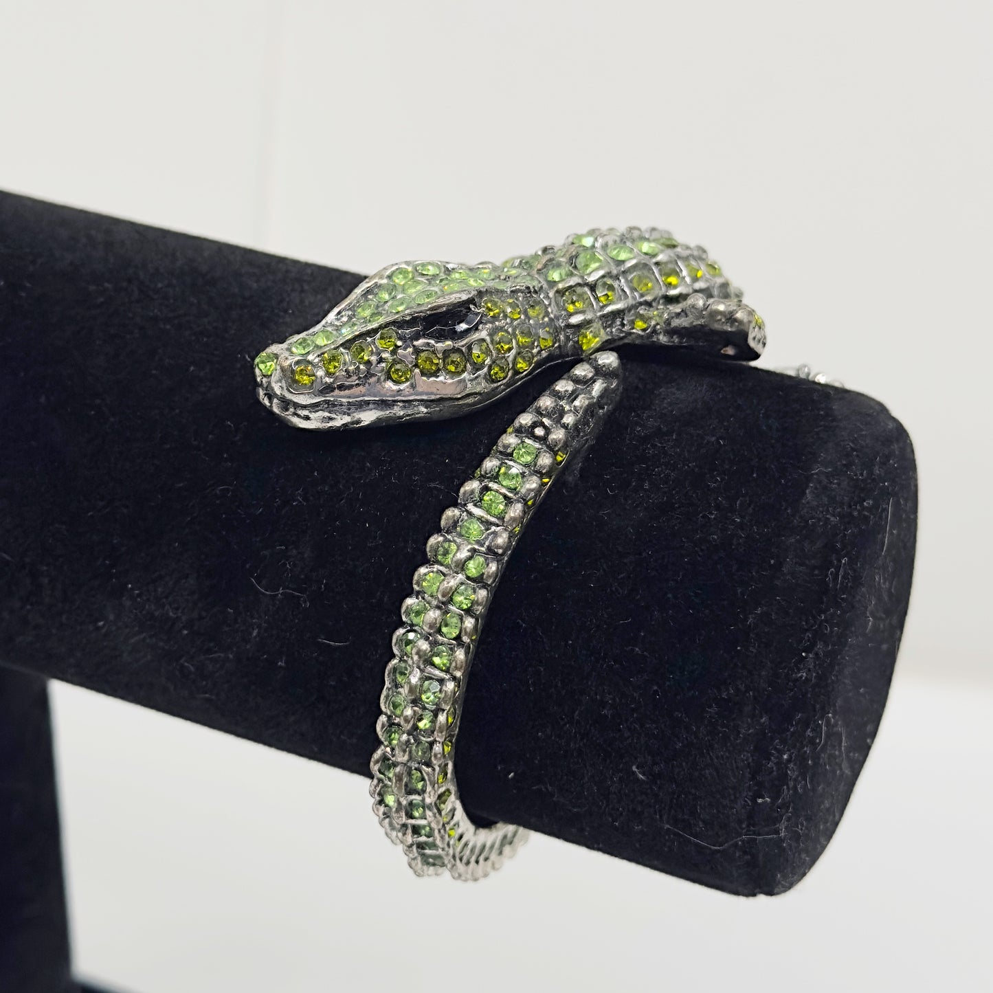 silver tone Rhinestone alligator clamp bracelet