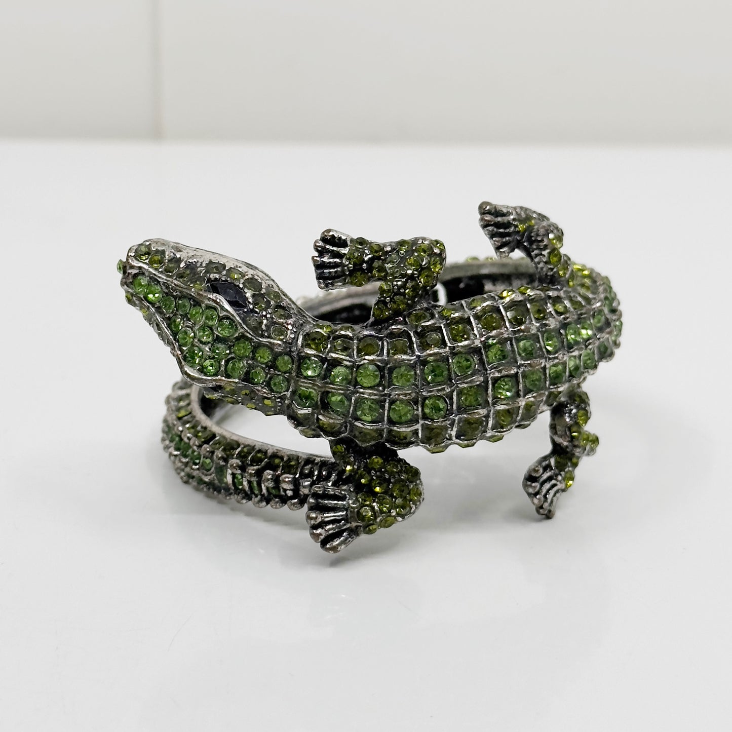 silver tone Rhinestone alligator clamp bracelet