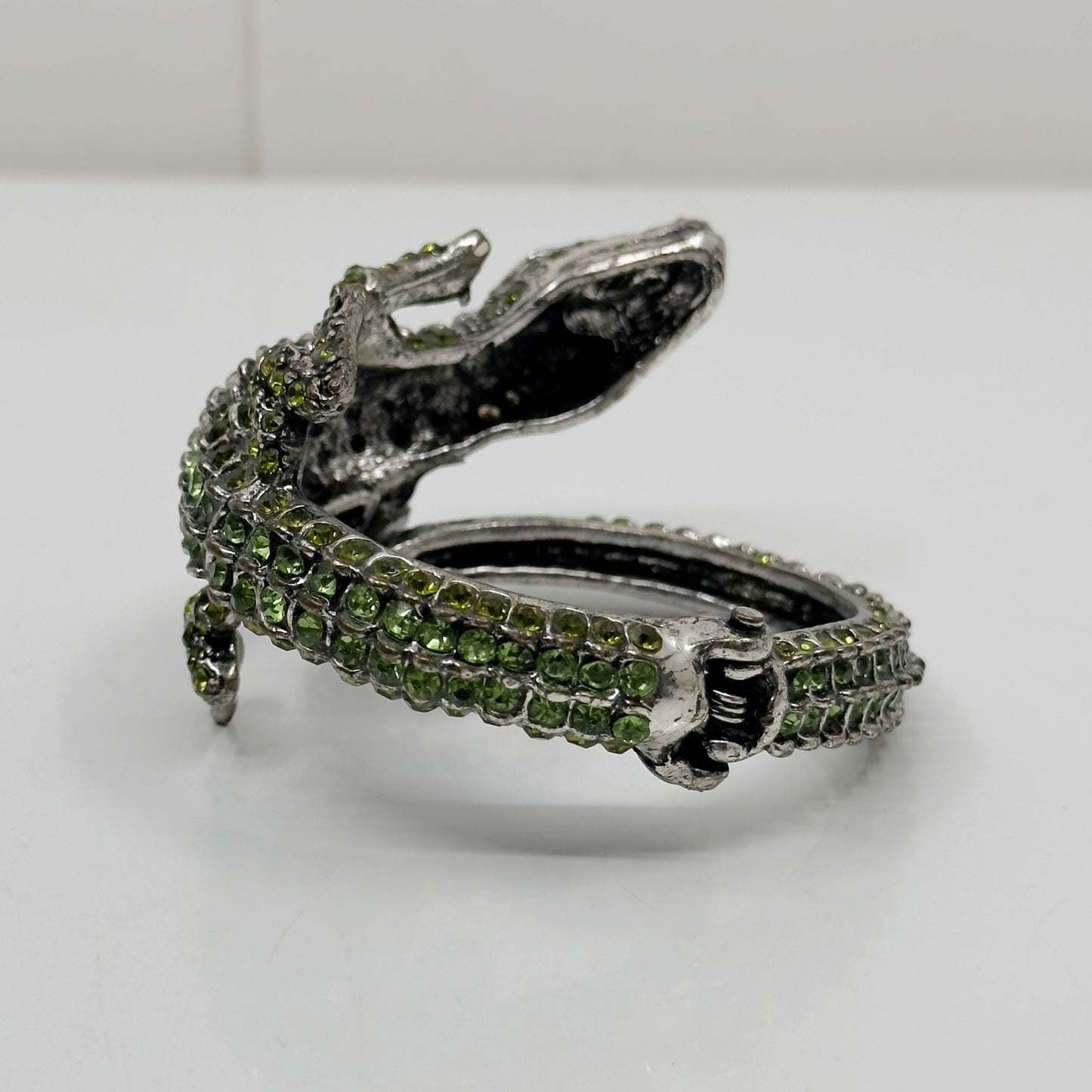 silver tone Rhinestone alligator clamp bracelet