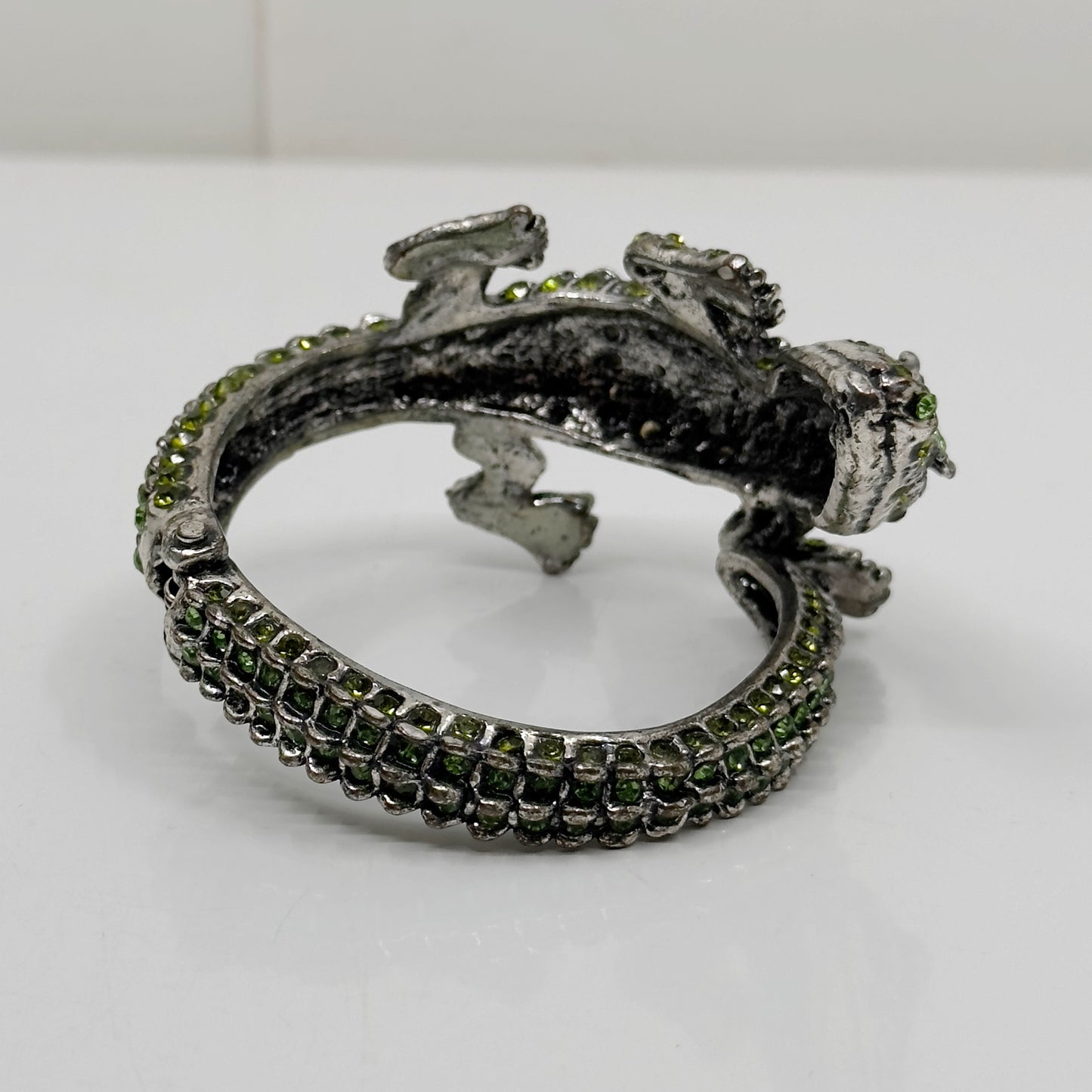 silver tone Rhinestone alligator clamp bracelet