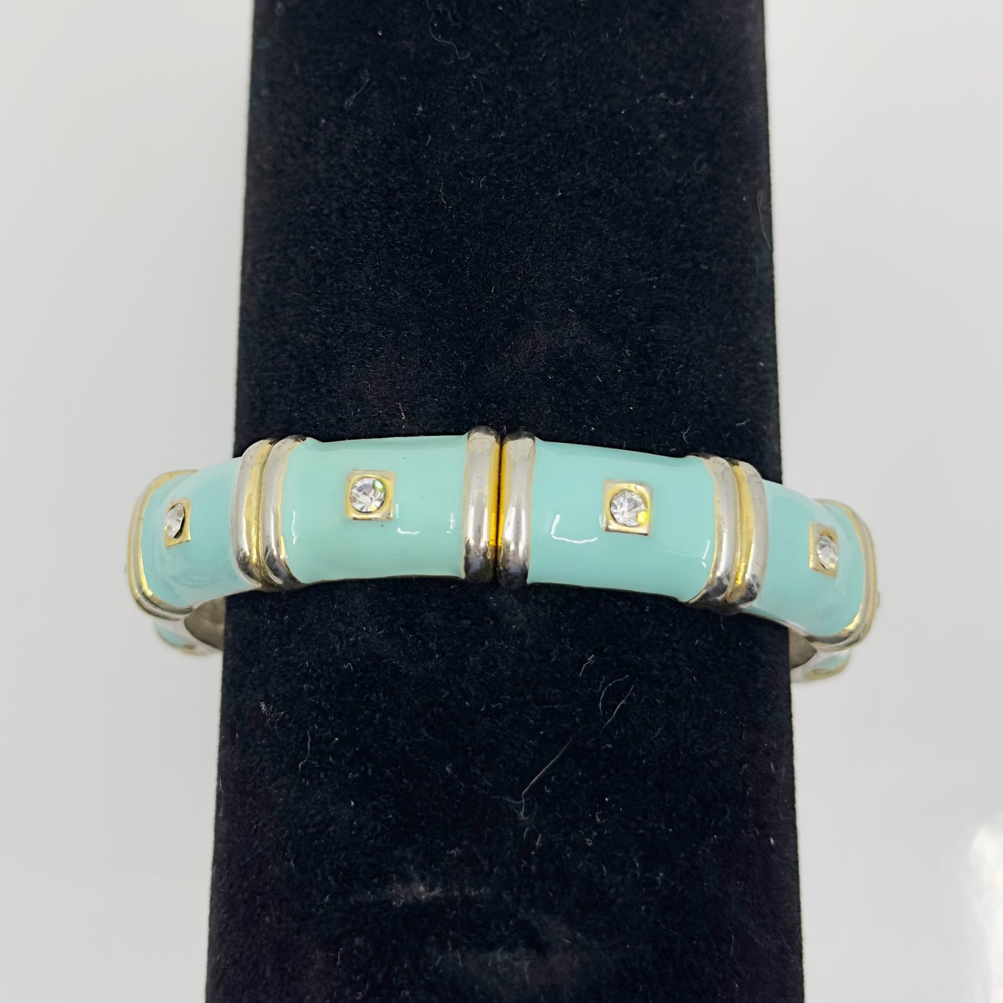 turquoise enamel rhinestone hinged bangle bracelet