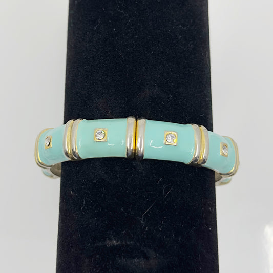 turquoise enamel rhinestone hinged bangle bracelet