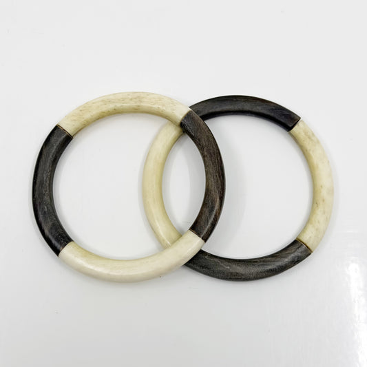 2 Vintage bone & horn bangle bracelet set