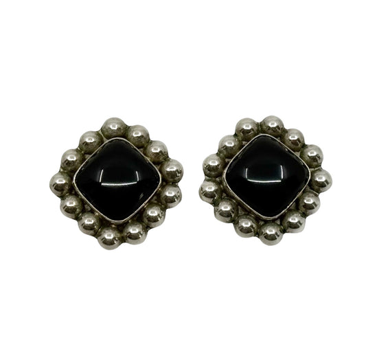 Mexican sterling silver onyx clip on earrings - GM201