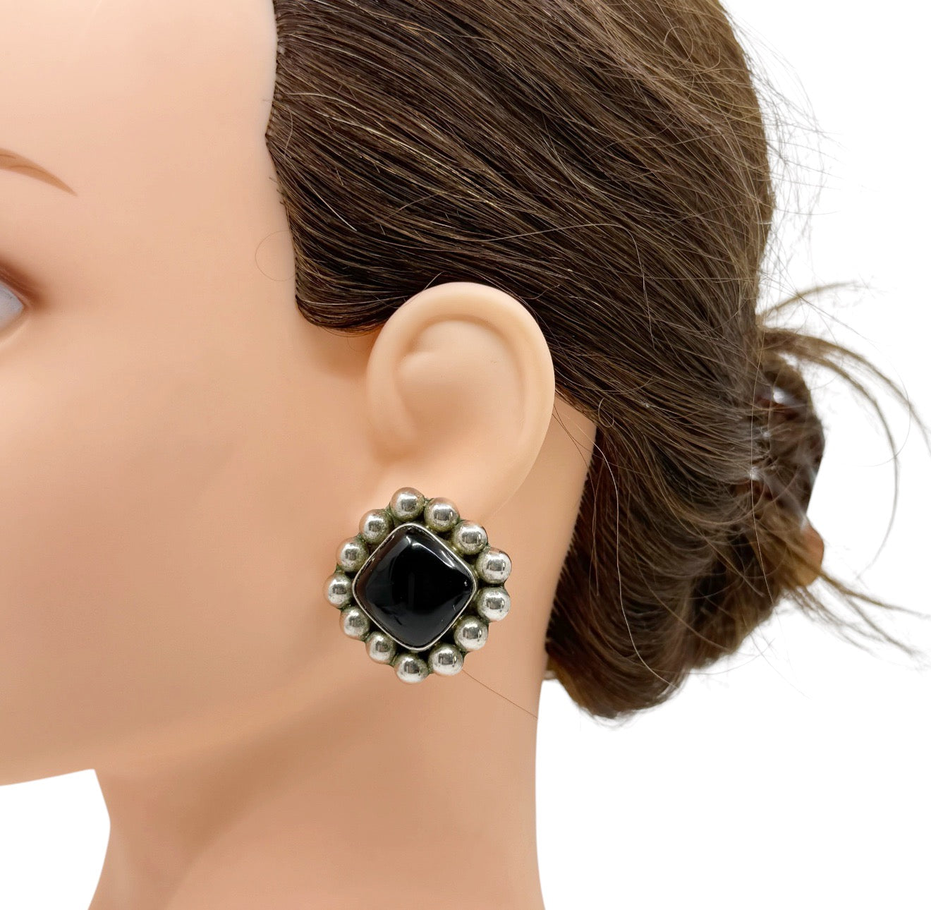 Mexican sterling silver onyx clip on earrings - GM201