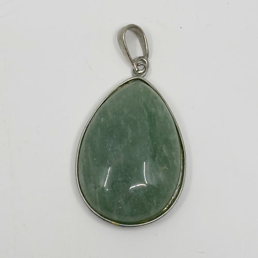 Silver tone aventurine cabochon pendant