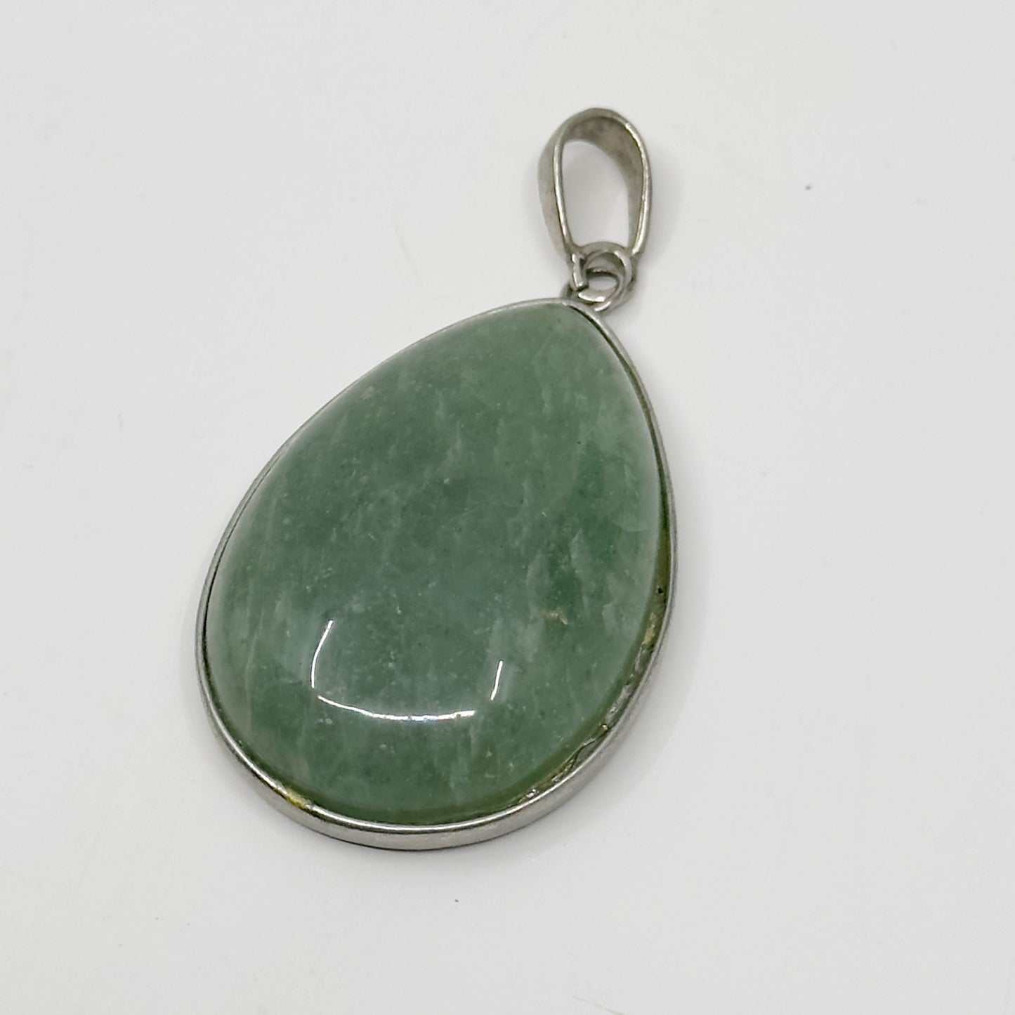 Silver tone aventurine cabochon pendant