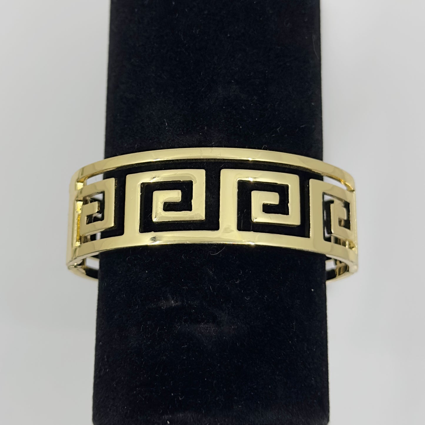 Gold Tone Greek key hinged bangle bracelet