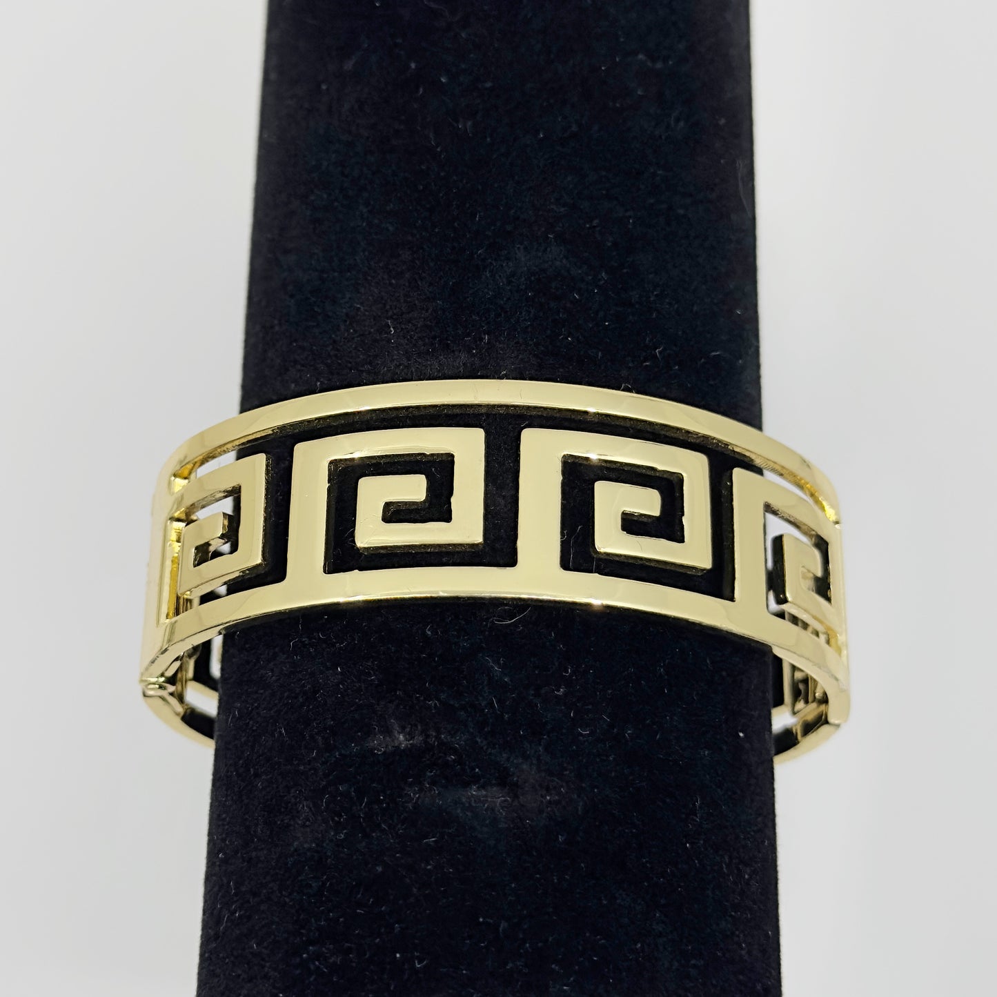 Gold Tone Greek key hinged bangle bracelet