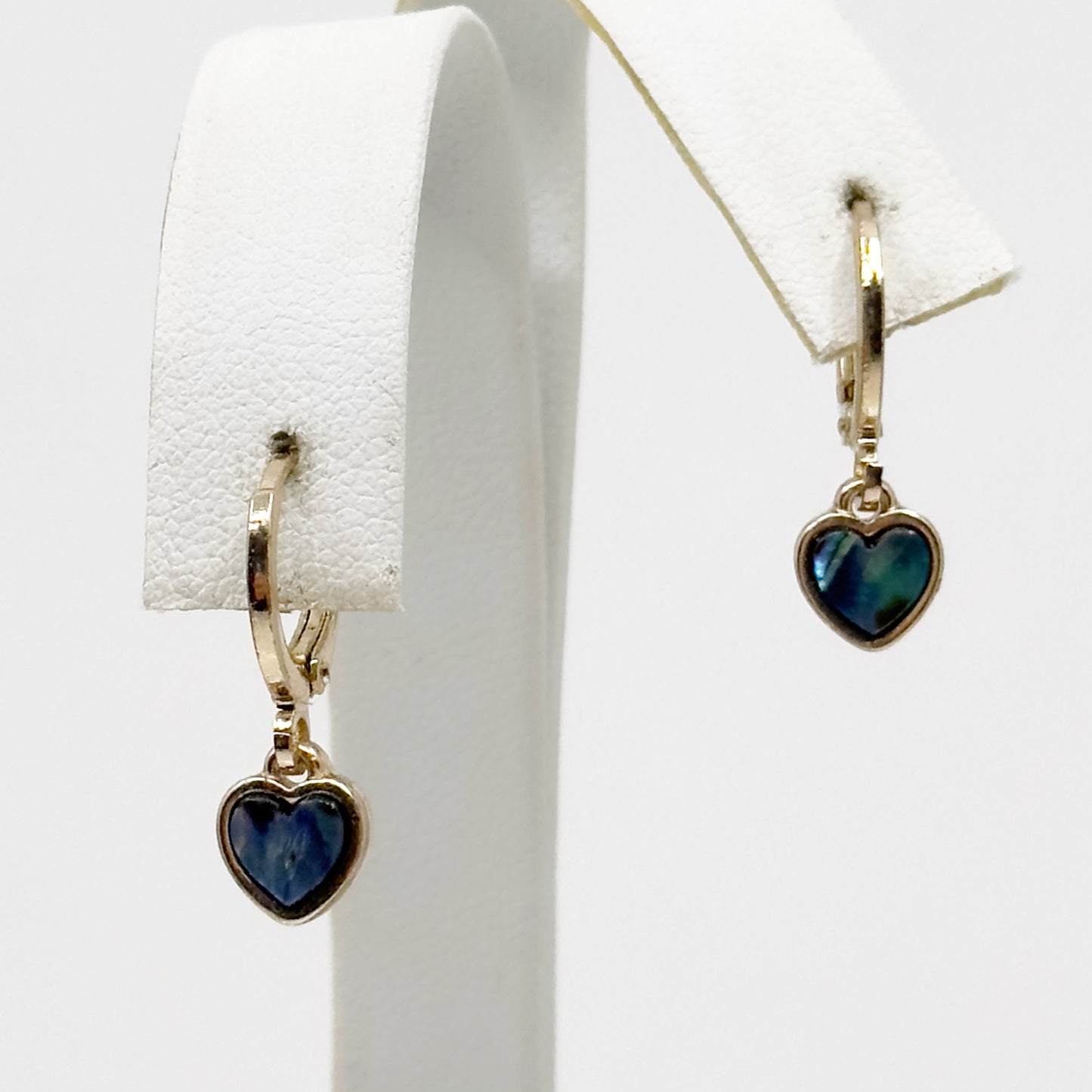 Gold Tone paua abalone heart drop earrings