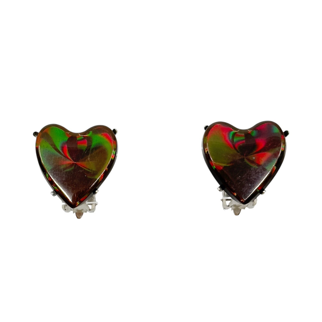 Vintage silver tone lucite heart clip on earrings