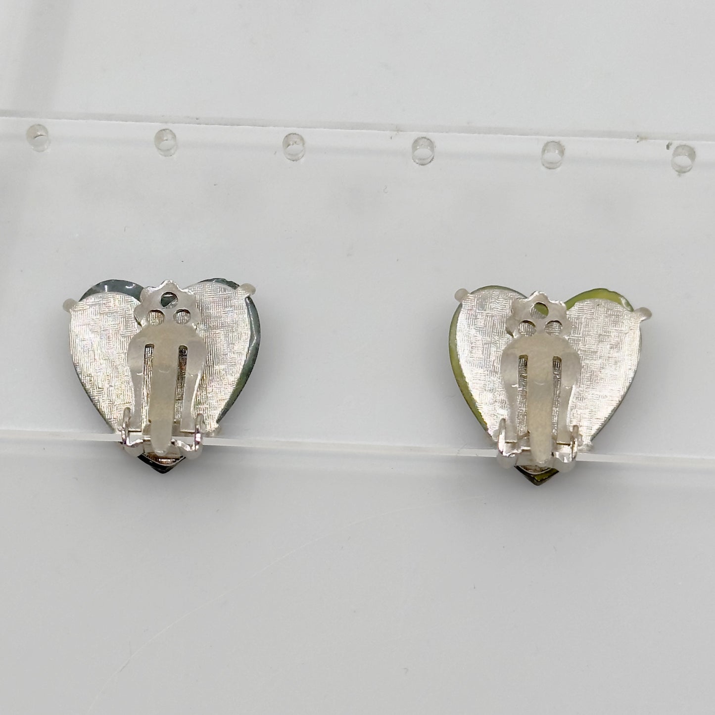 Vintage silver tone lucite heart clip on earrings