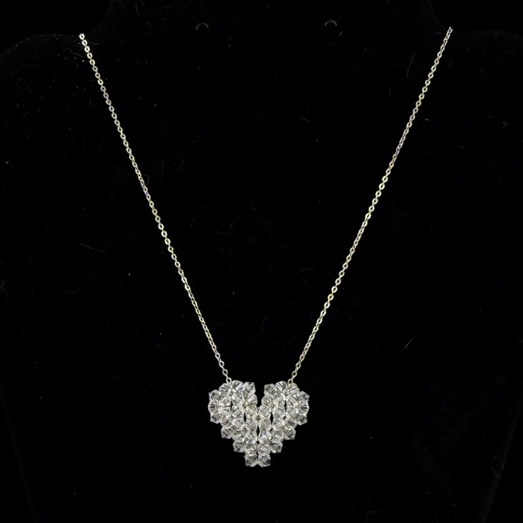 sterling silver crystal woven heart pendant necklace - GM208