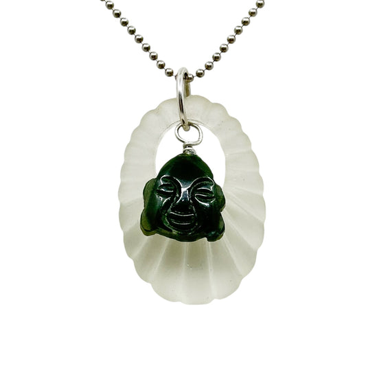 Sterling silver rock crystal & nephrite jade Buddha pendant