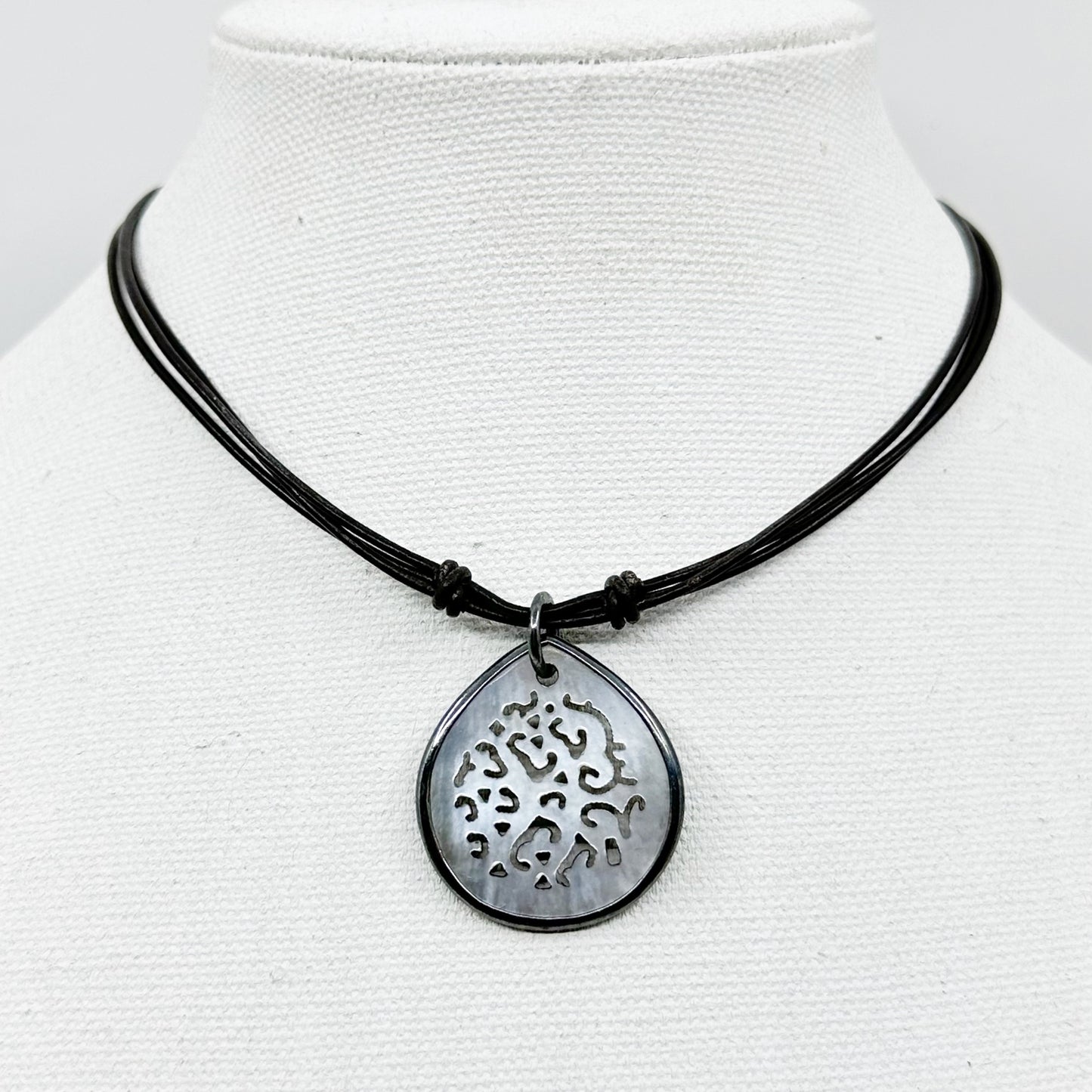 Silpada sterling silver carved shell pendant leather cord necklace