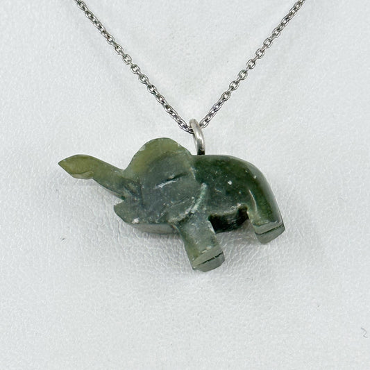 Sterling silver nephrite jade elephant pendant