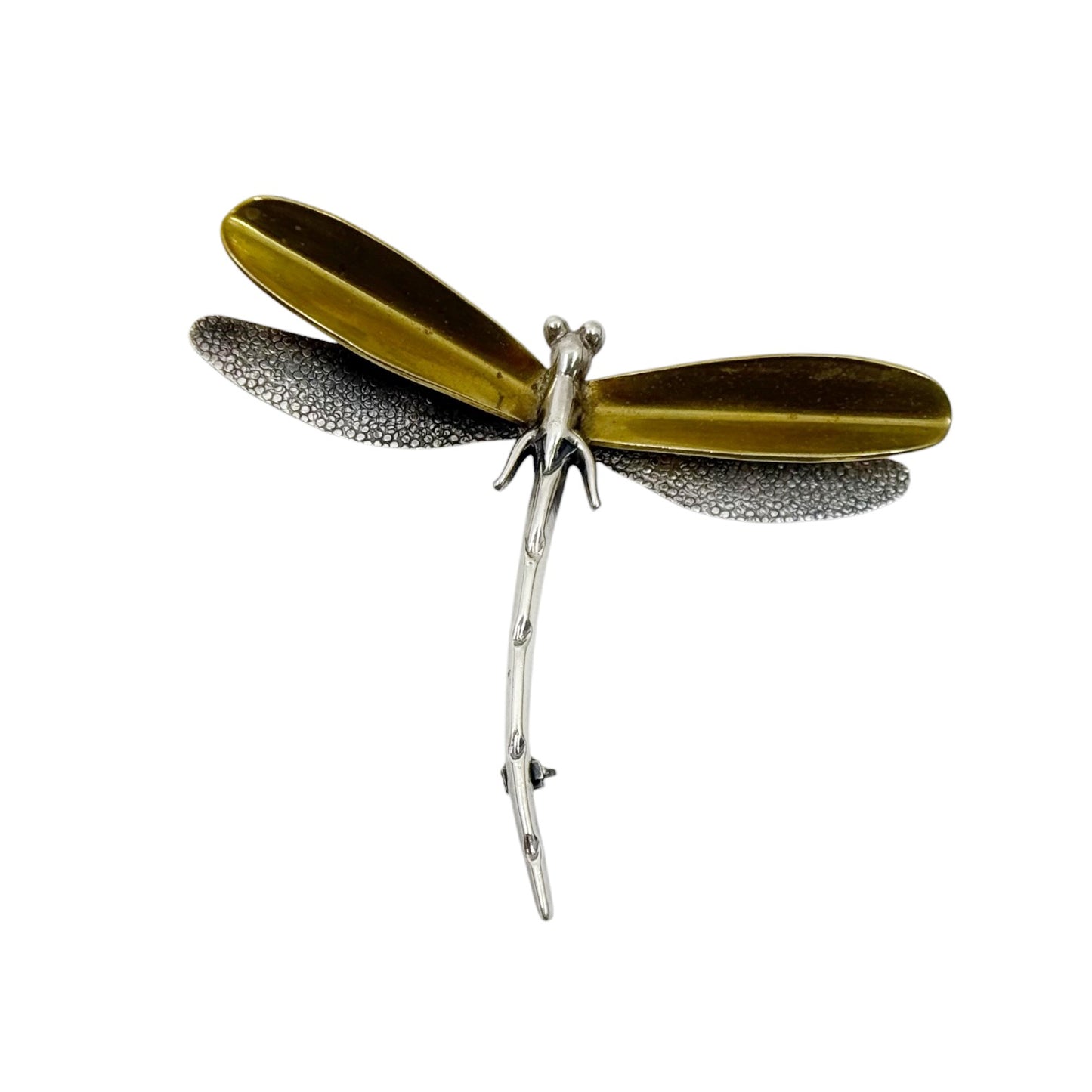 Vintage Mexican sterling silver & brass dragonfly brooch - GM235