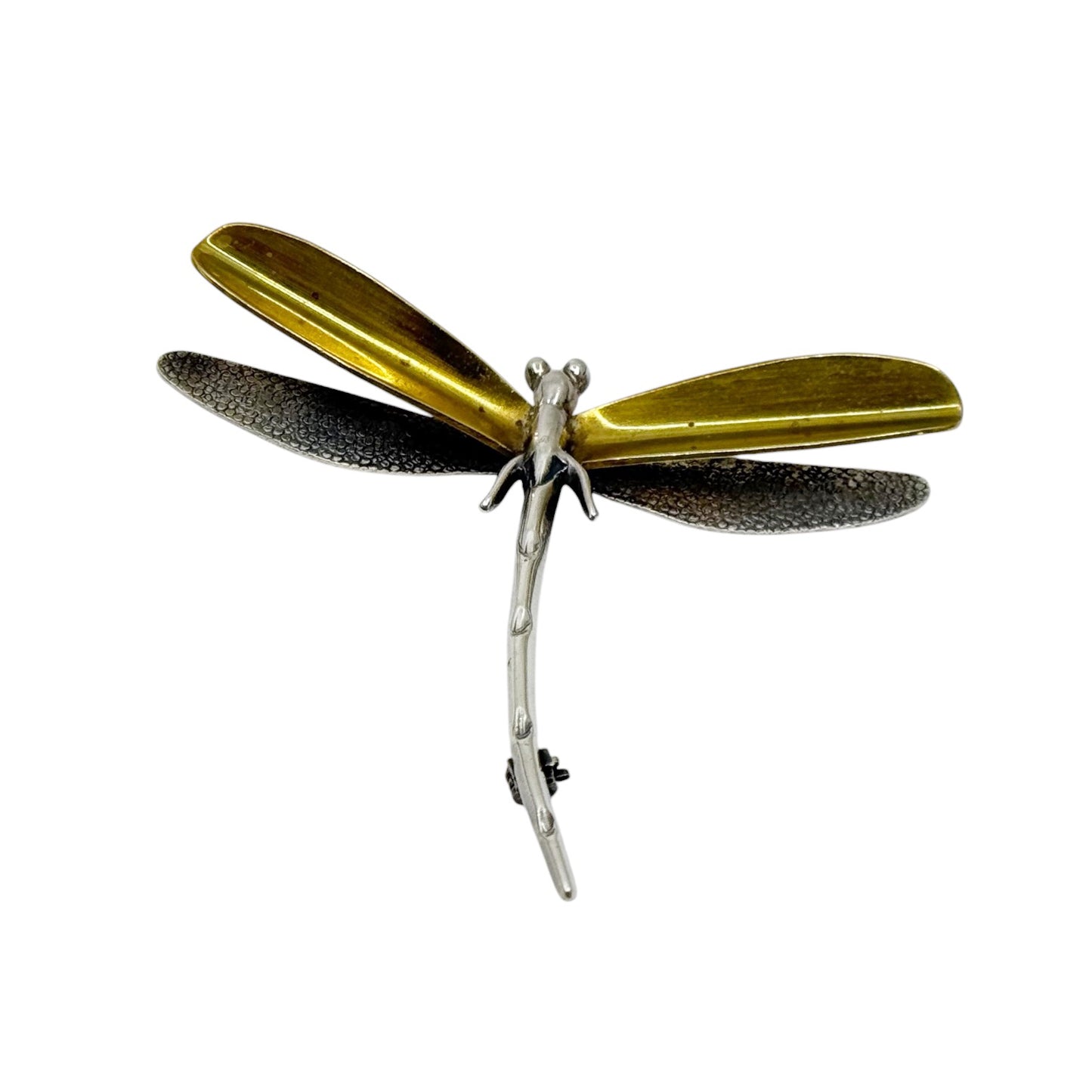 Vintage Mexican sterling silver & brass dragonfly brooch - GM235