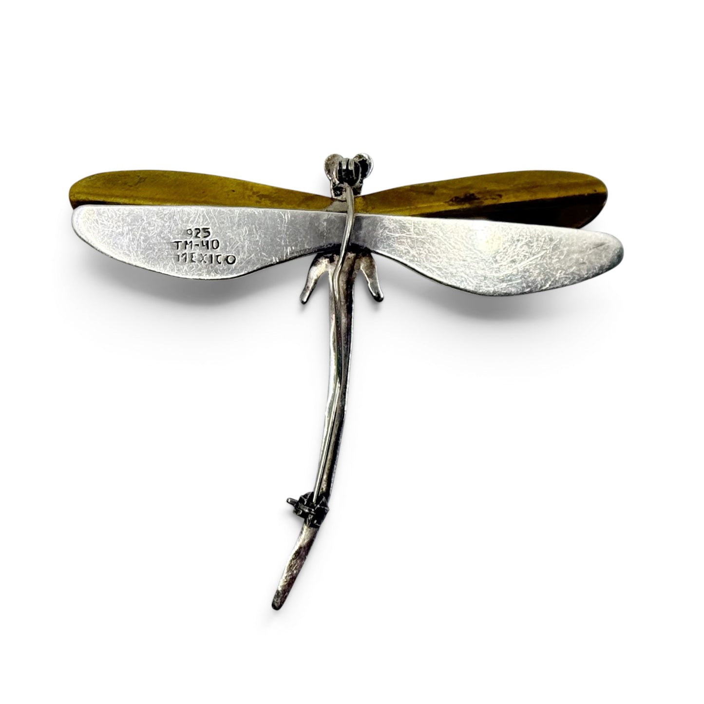 Vintage Mexican sterling silver & brass dragonfly brooch - GM235