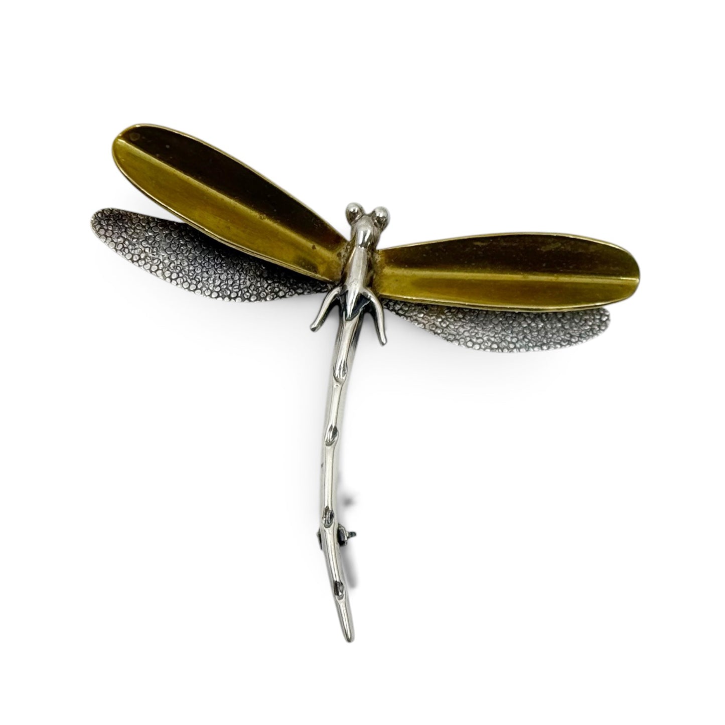 Vintage Mexican sterling silver & brass dragonfly brooch - GM235