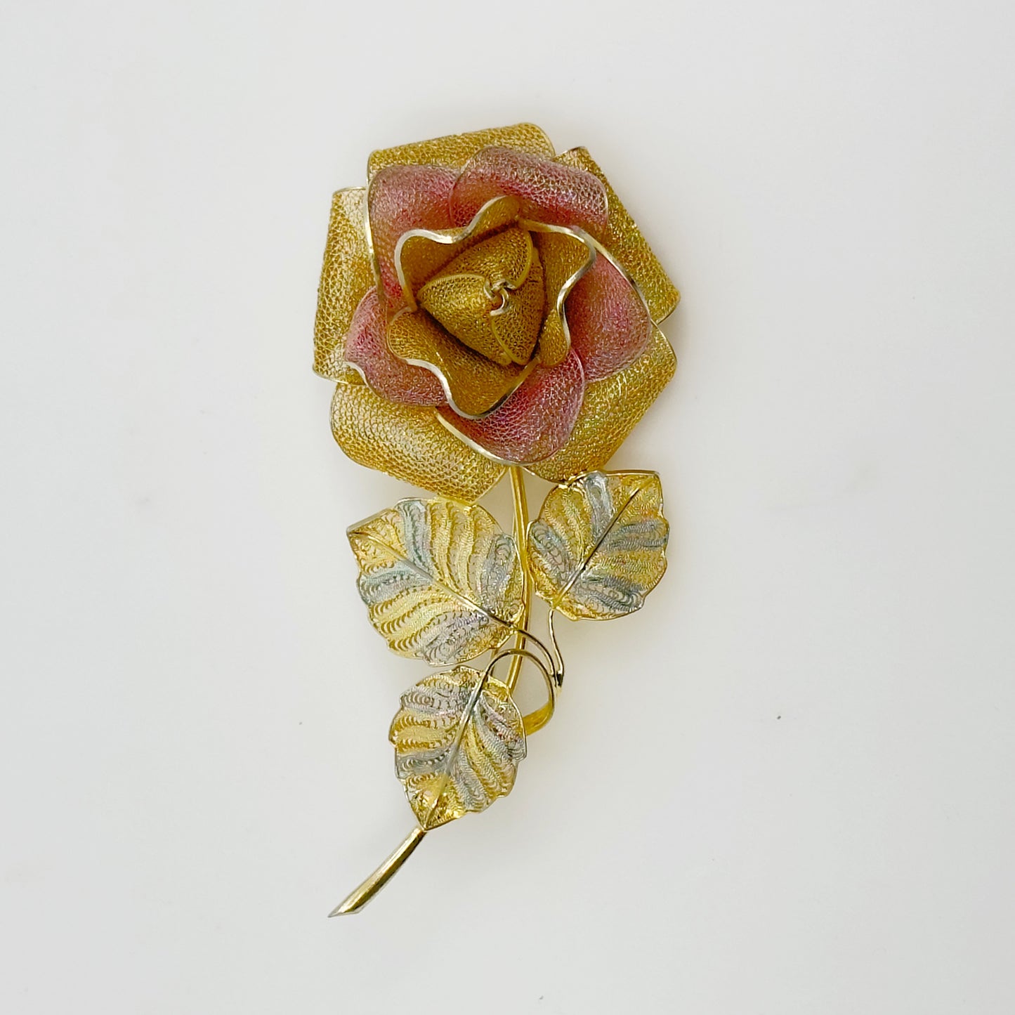 Vintage Gold over Sterling silver filigree rose brooch