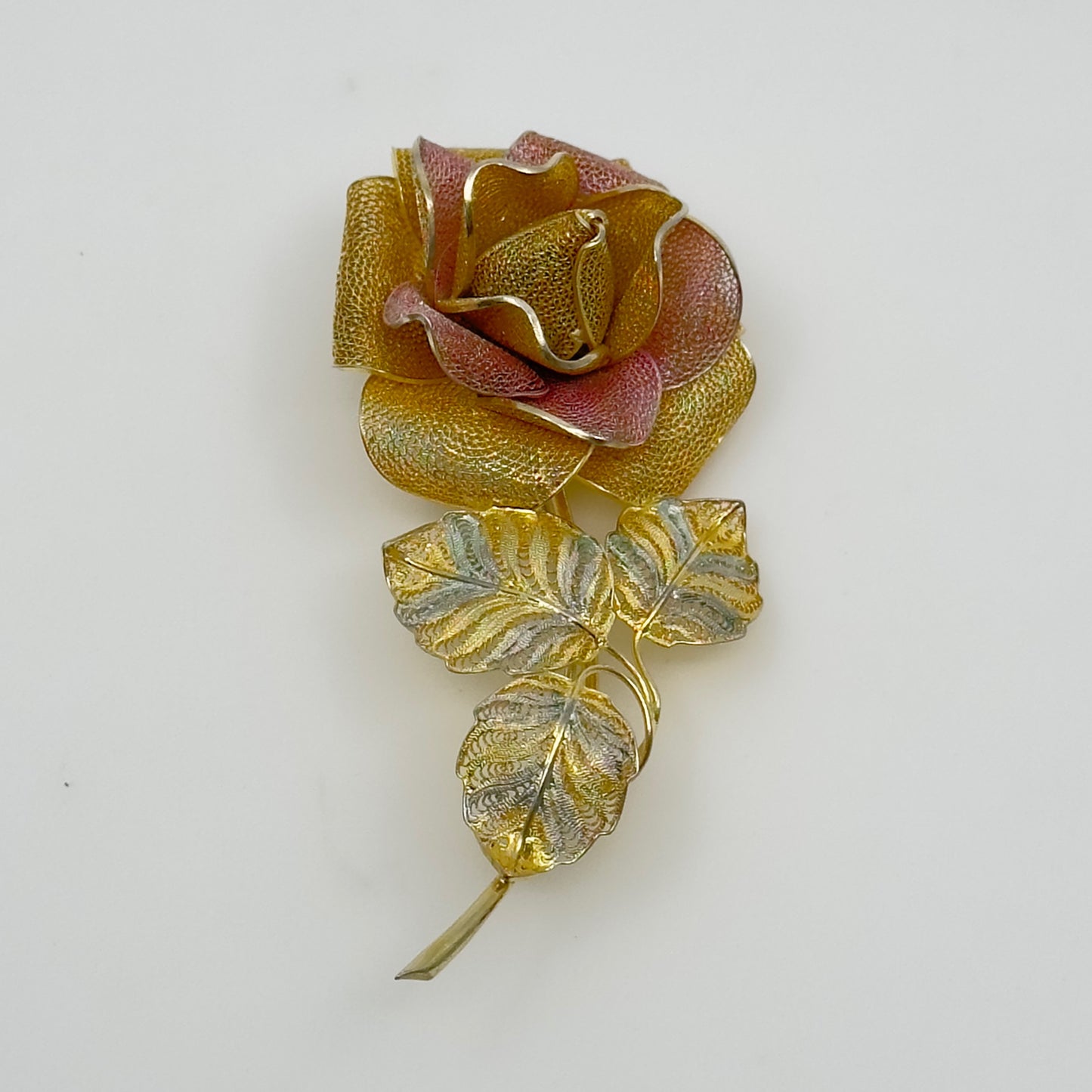 Vintage Gold over Sterling silver filigree rose brooch