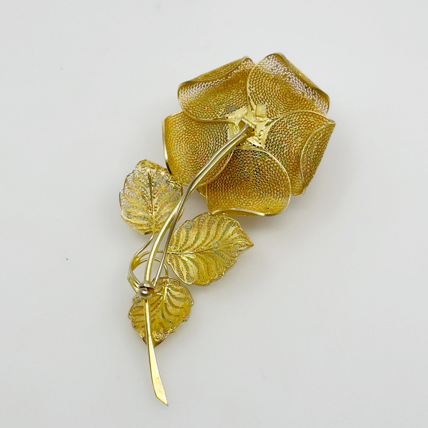 Vintage Gold over Sterling silver filigree rose brooch