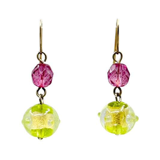 Gold Vermeil Sterling silver foil glass earrings - GM242
