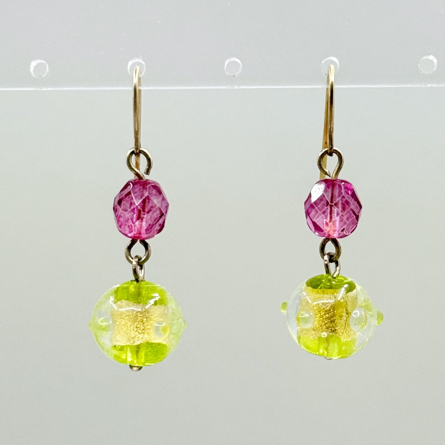 Gold Vermeil Sterling silver foil glass earrings - GM242