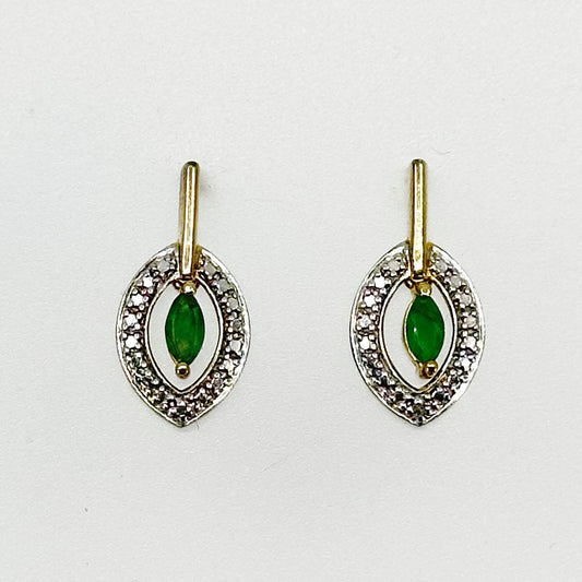 Ross Simons Gold Vermeil sterling silver emerald & Diamond drop earrings