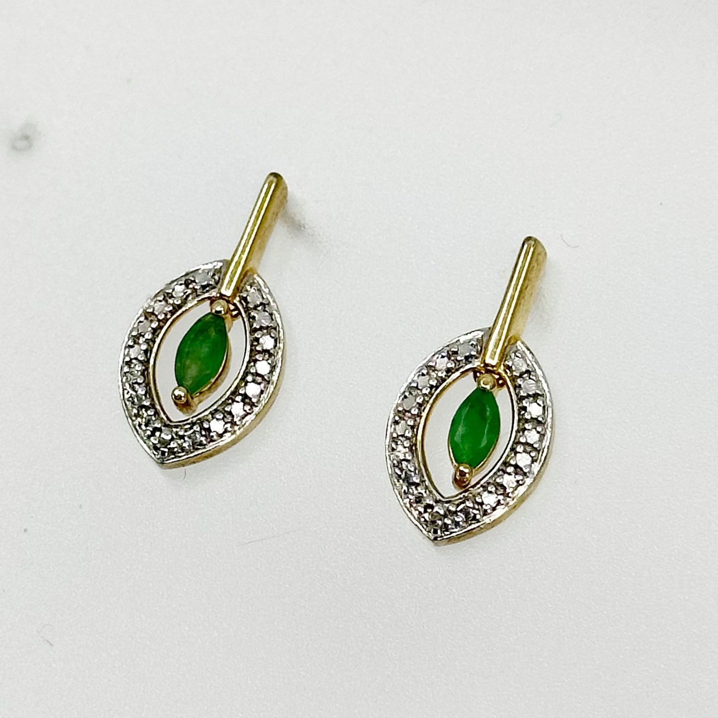 Ross Simons Gold Vermeil sterling silver emerald & Diamond drop earrings