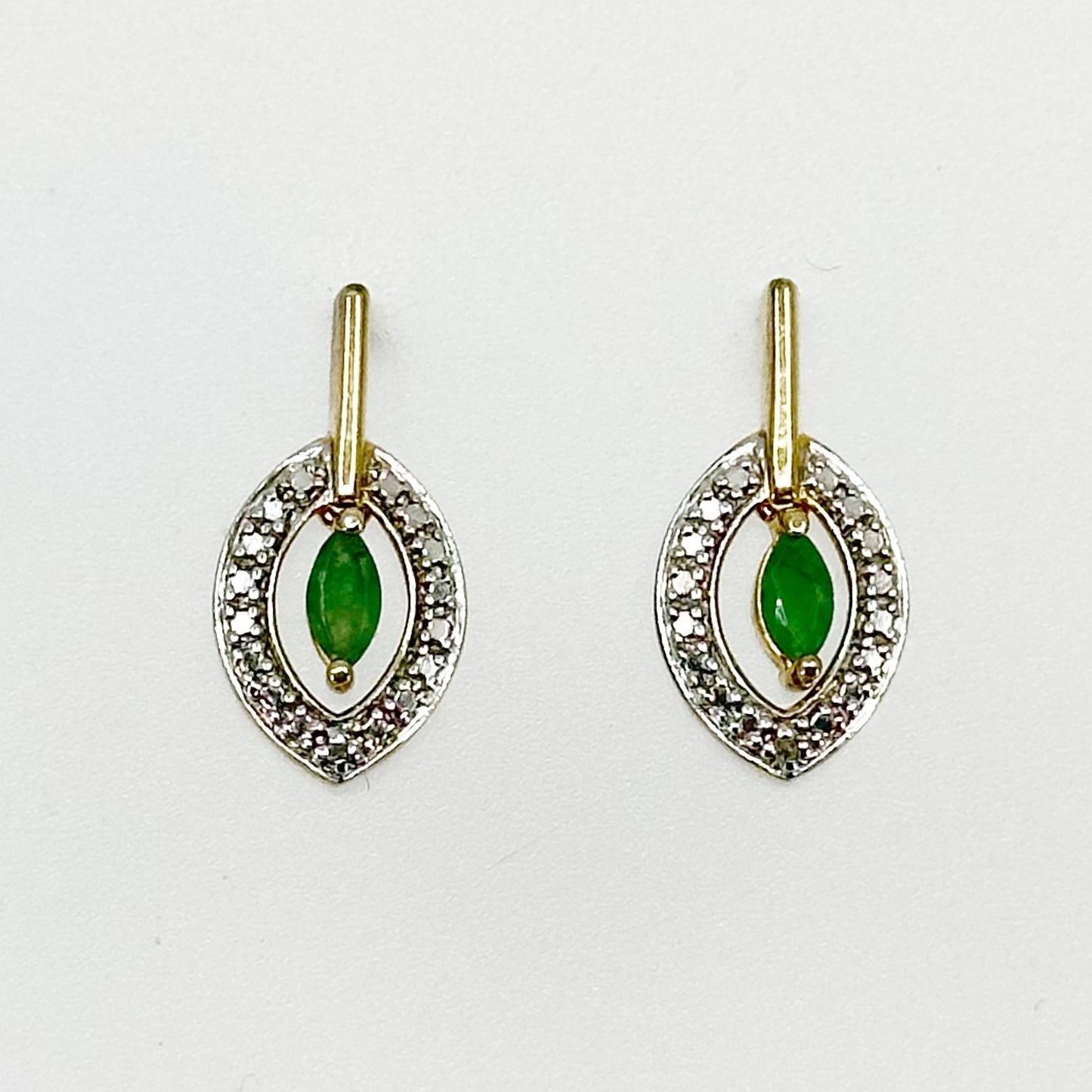 Ross Simons Gold Vermeil sterling silver emerald & Diamond drop earrings