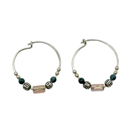 Hand Made Sterling silver glass bead hoop earrings