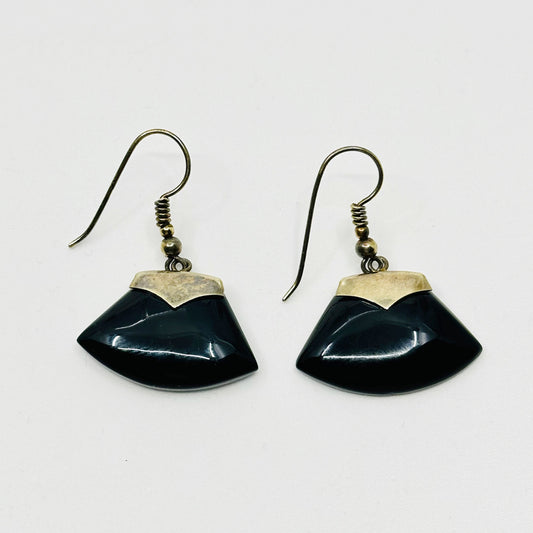 Gold vermeil Sterling silver onyx axe earrings