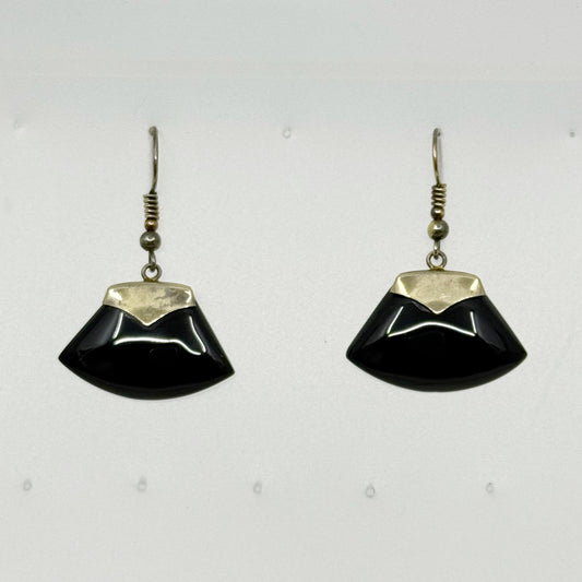 14k Gold vermeil Sterling silver onyx axe earrings - GM26