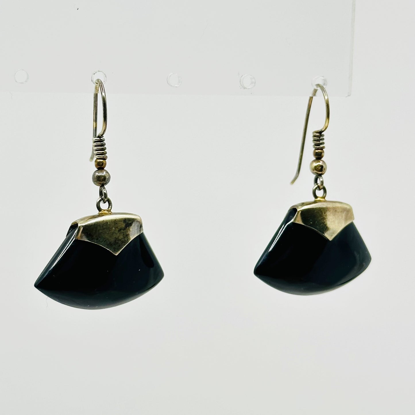 Gold vermeil Sterling silver onyx axe earrings