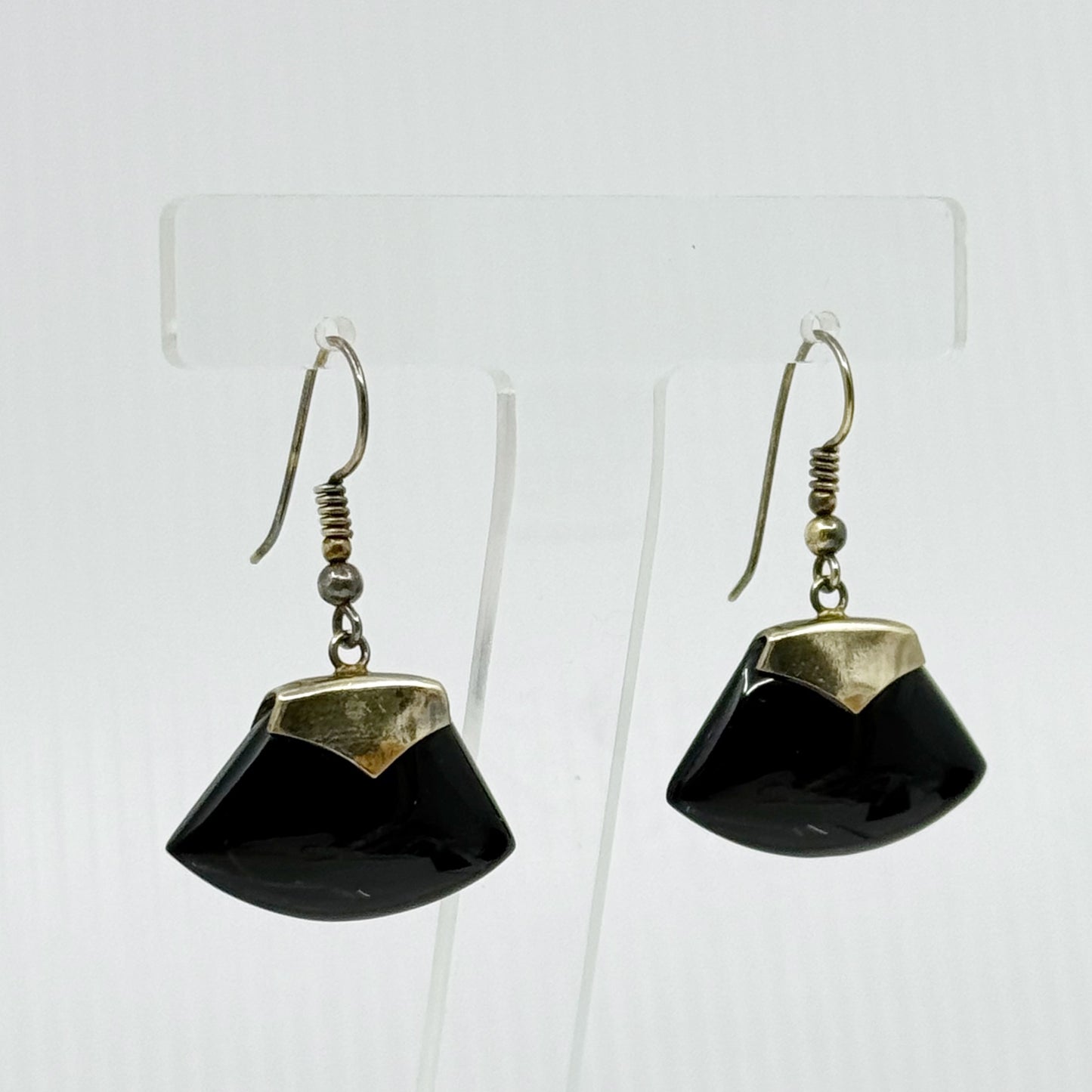 14k Gold vermeil Sterling silver onyx axe earrings - GM26