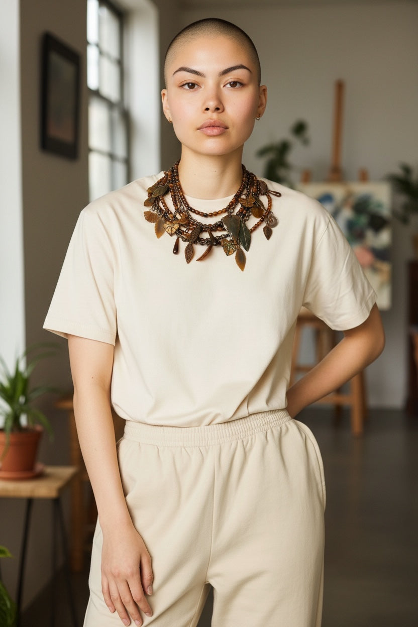 vintage Gerda Lynggaard for Monies horn Copper shell multistrand necklace - GM261