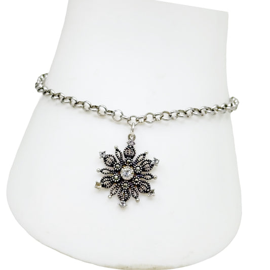 sterling silver crystal & marcasite snowflake charm bracelet - GM27