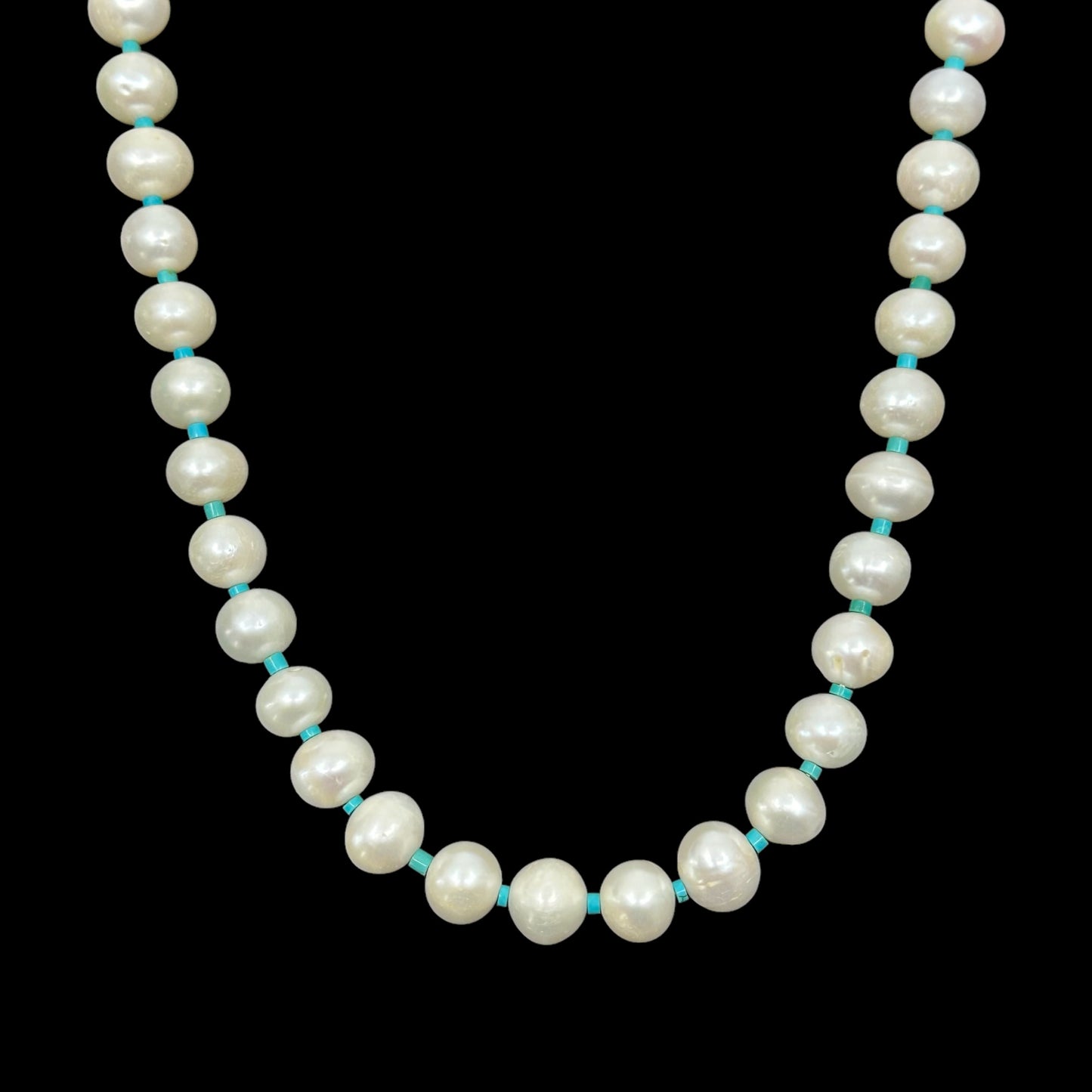 Hand Made Sterling silver Pearl & heishi turquoise bead necklace