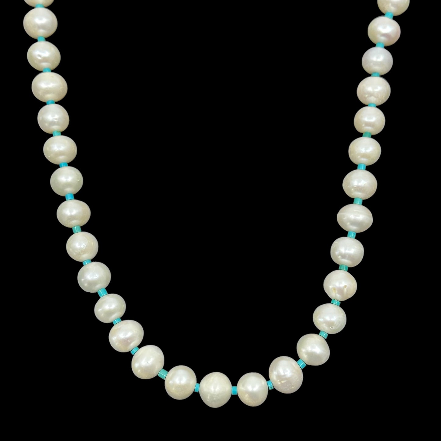 Hand Made Sterling silver Pearl & heishi turquoise bead necklace