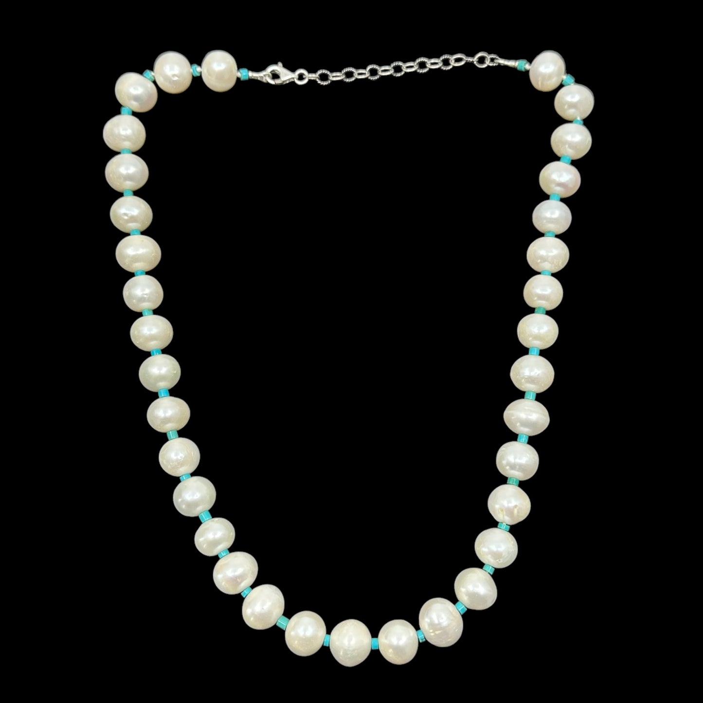 Hand Made Sterling silver Pearl & heishi turquoise bead necklace