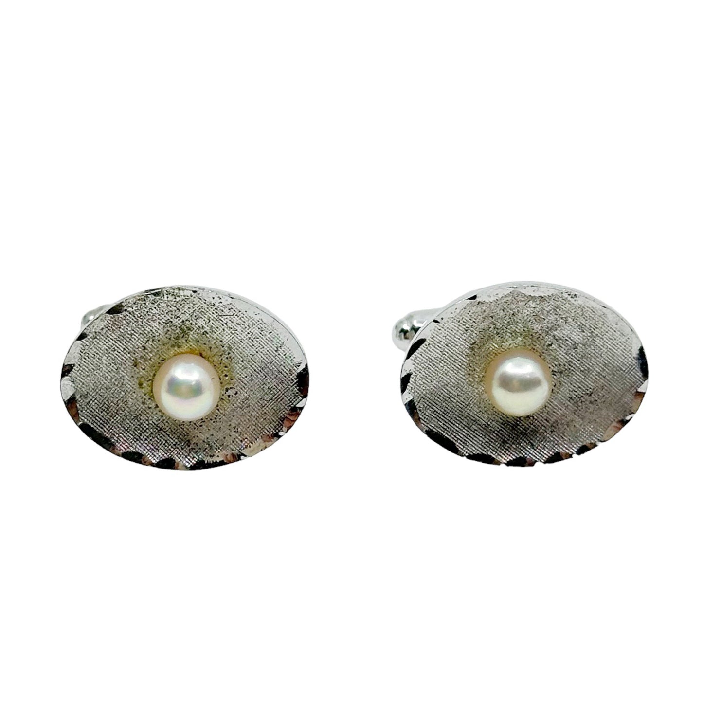 Vintage sterling silver Akoya pearl cufflinks