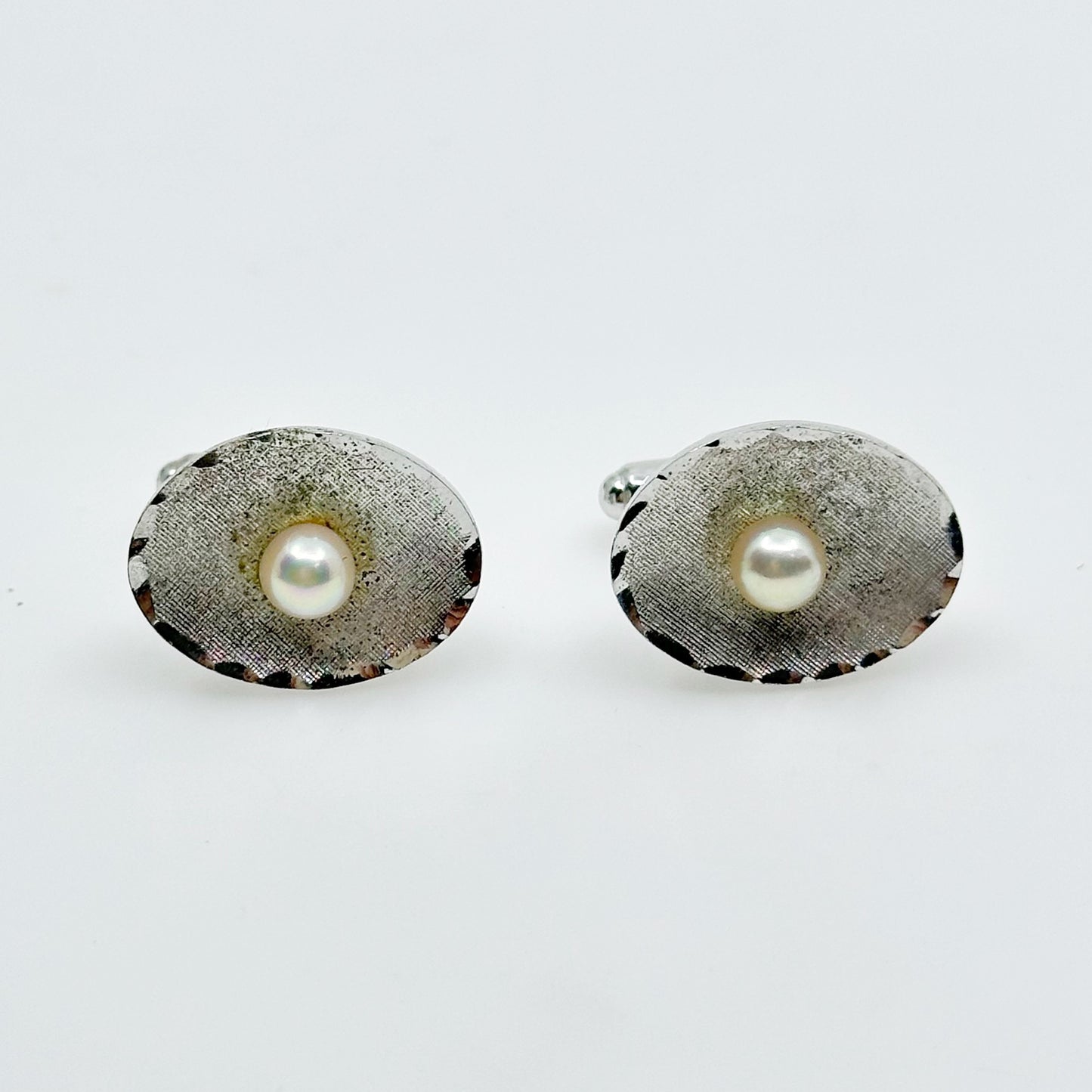 Vintage sterling silver Akoya pearl cufflinks