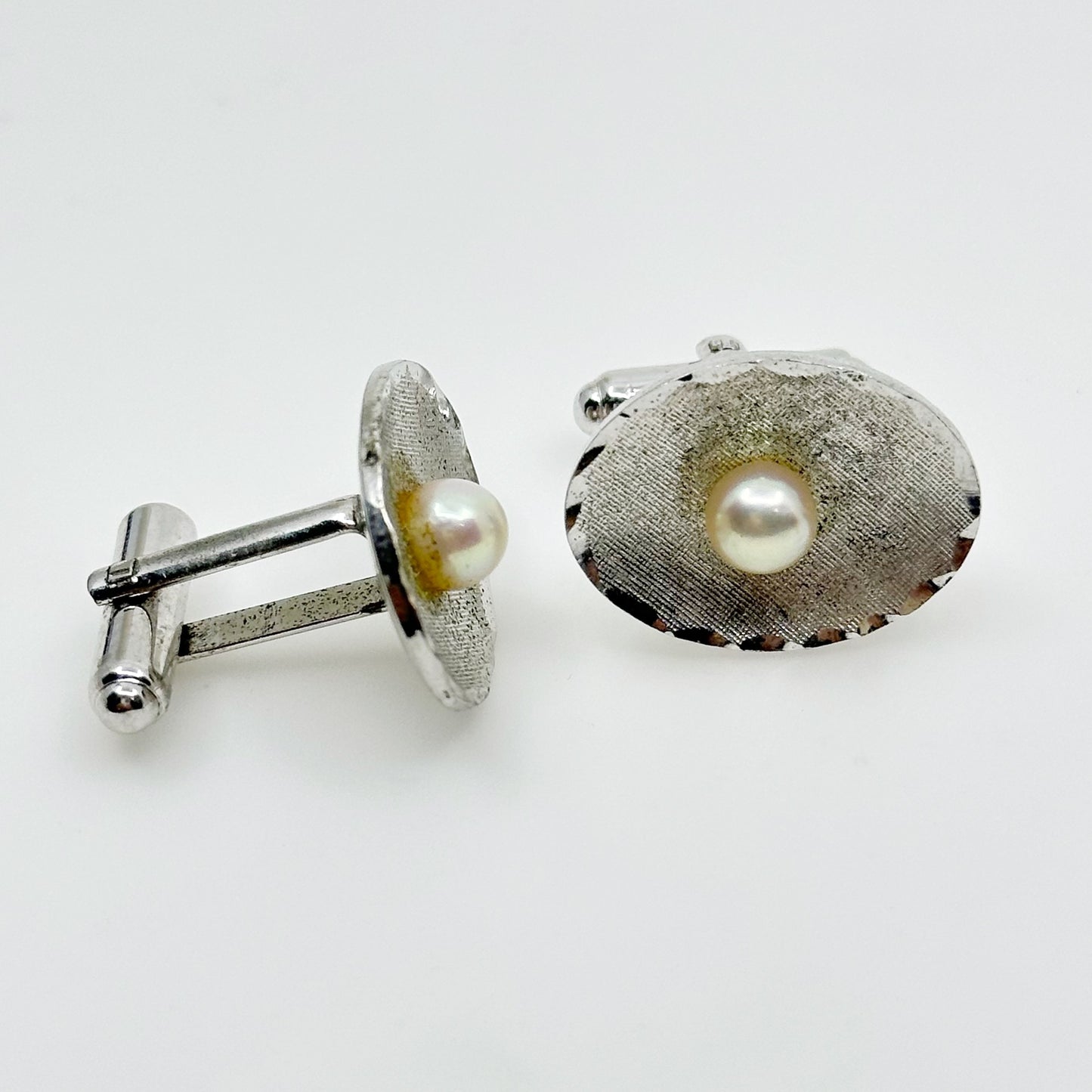 Vintage sterling silver Akoya pearl cufflinks