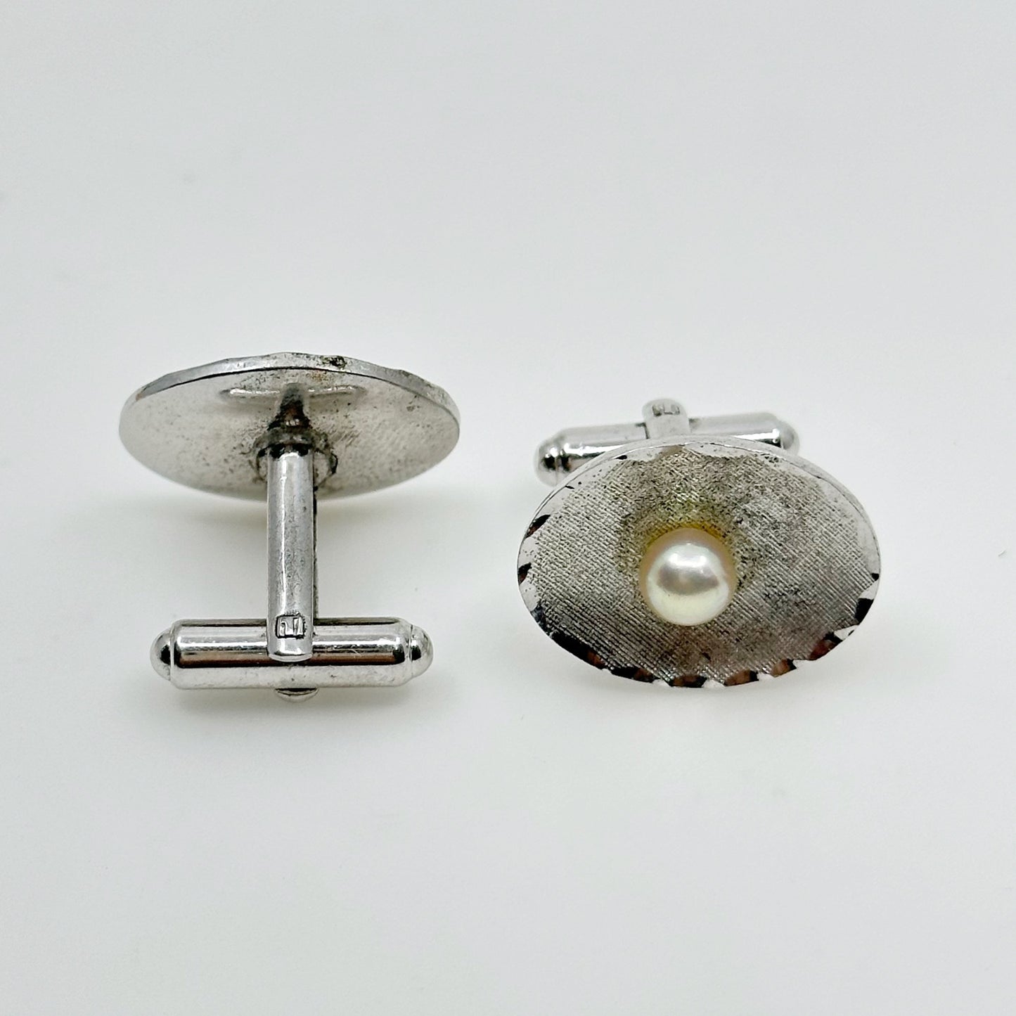 Vintage sterling silver Akoya pearl cufflinks