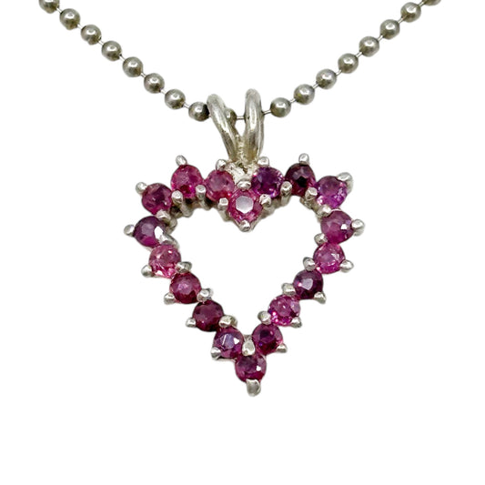 Vintage Sterling silver Natural rubies heart pendant